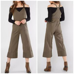 Billabong Bella Day Jumpsuit Cropped Overalls Cotton Flax Olive Green Womens M
